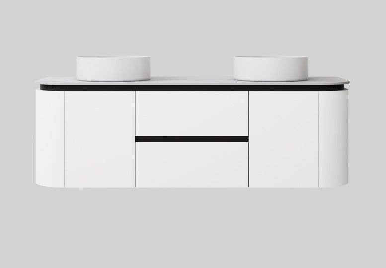 Devito Modern Curve Wall Hung Vanity PVC Cabinet Matte Black/White