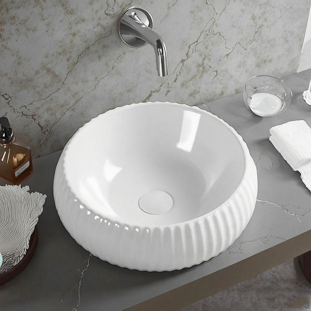 Oran Fluted Art Basin 400*400*140 Gloss White