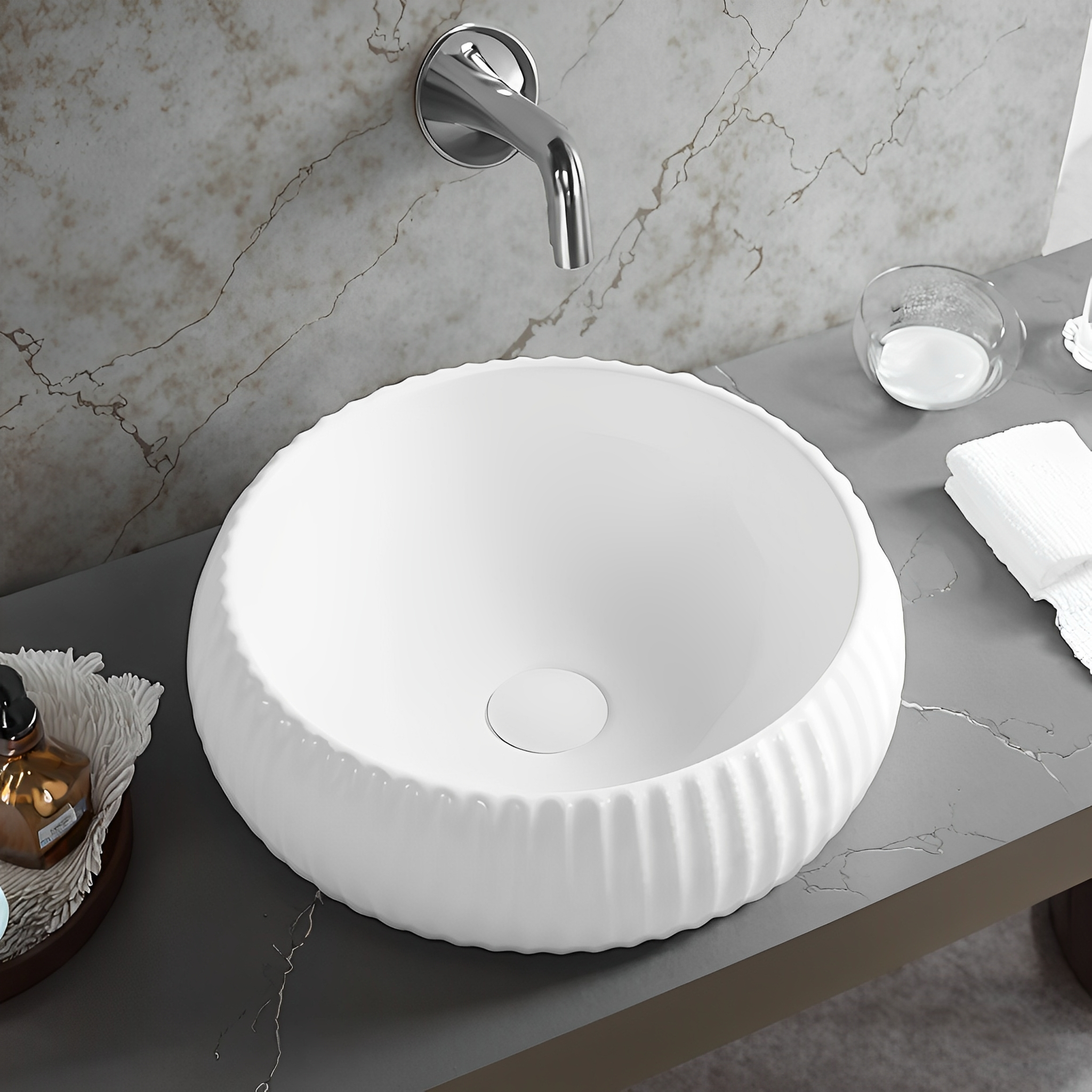 Oran Fluted Art Basin 400*400*140 Matte White