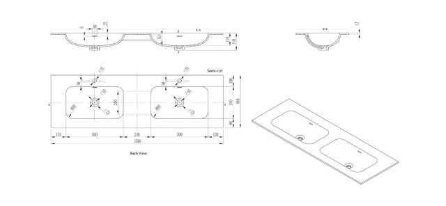 Solid Surface Stone with integrated Basin Matte Black