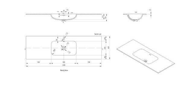 Solid Surface Stone with integrated Basin Matte Black