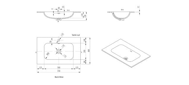 Solid Surface Stone with integrated Basin Matte Black