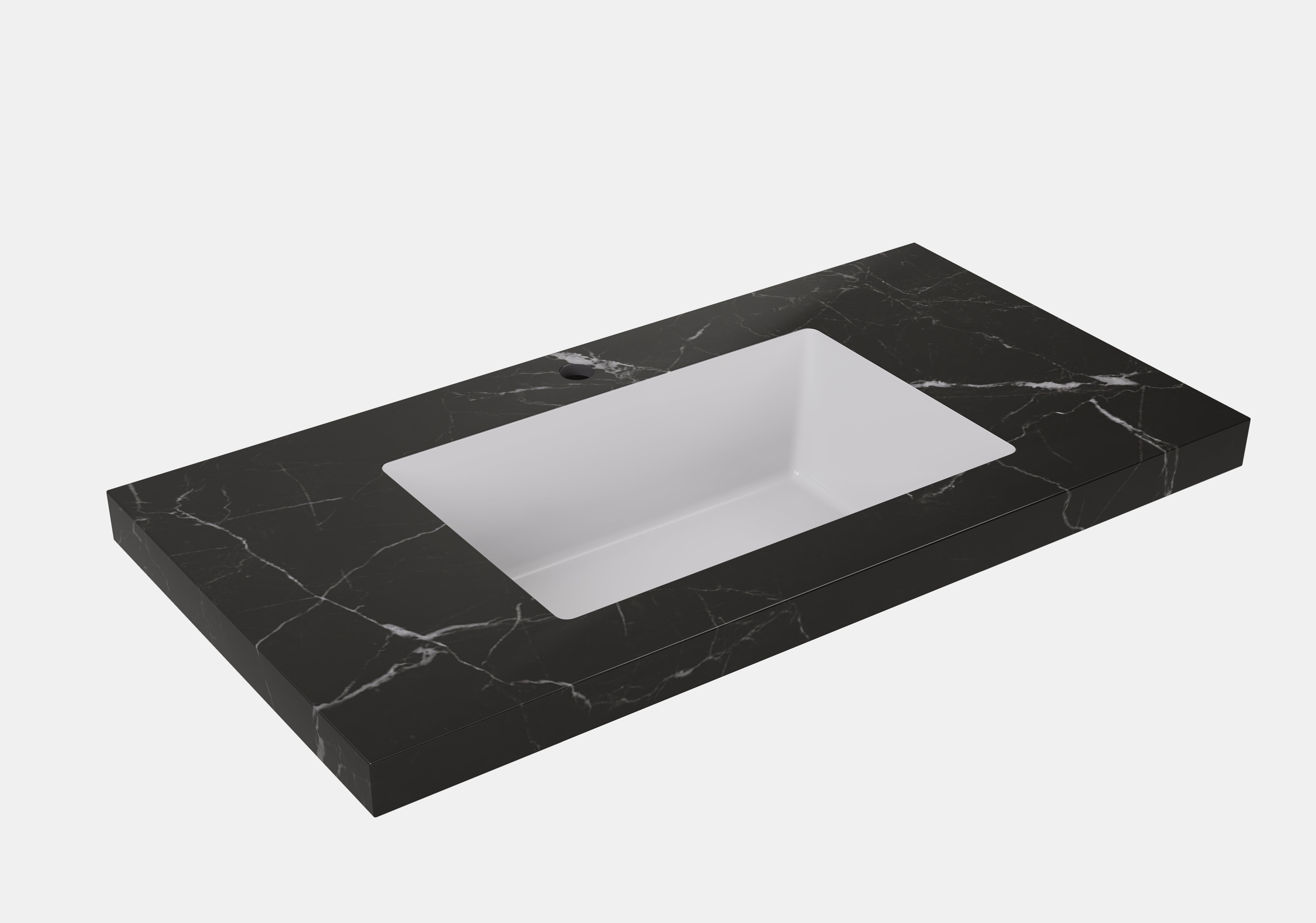 Calacatta Night Black Undermount Sintered Stone Top With Seamless Ceramic Basin With Tap Hole