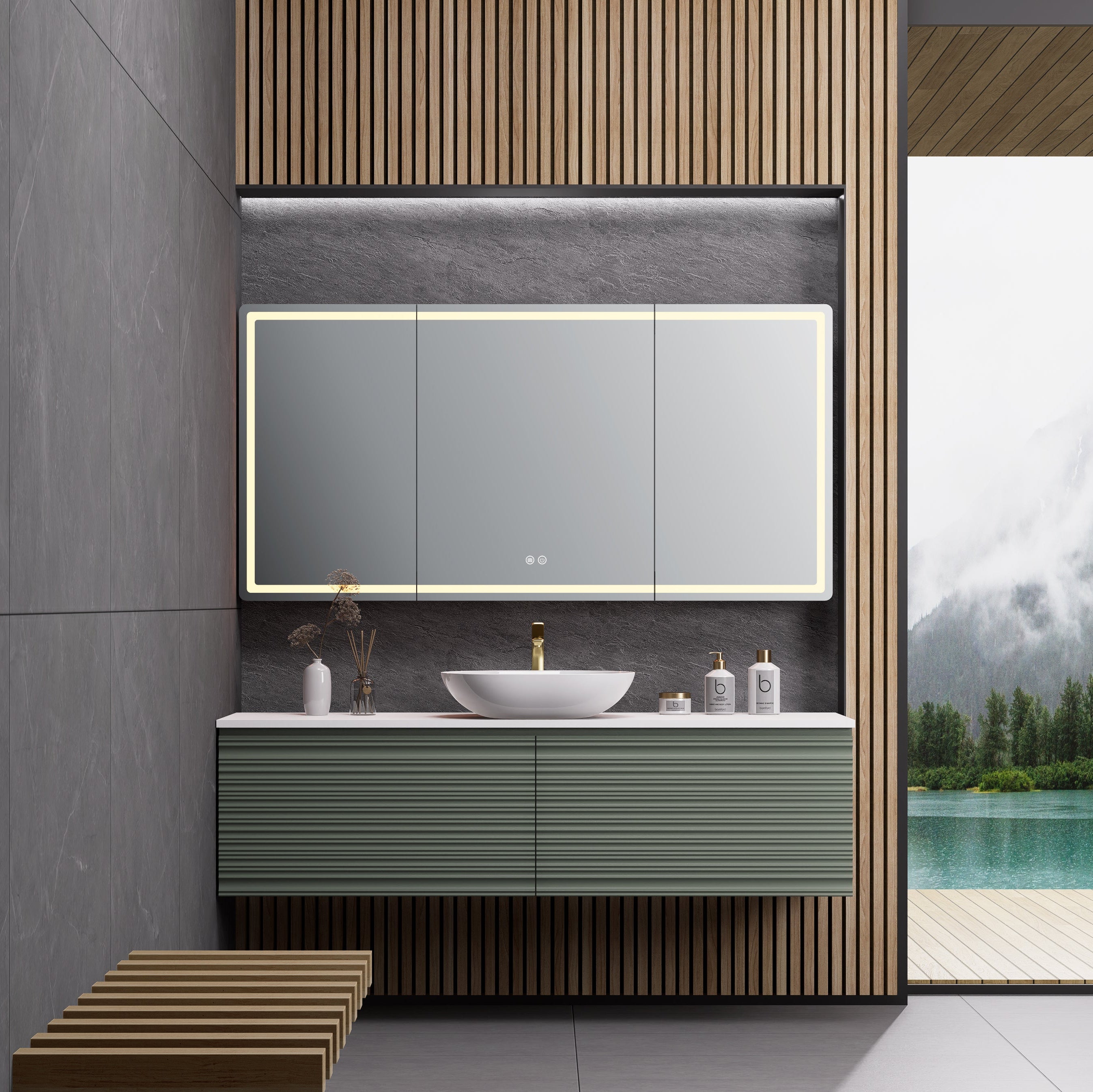 Sedona Fluted Wall Hung PVC Cabinet Matte Olive Green