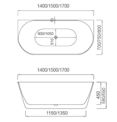 Musen 1400mm Back-to-Wall Gloss White Bathtub - Living and Bathroom