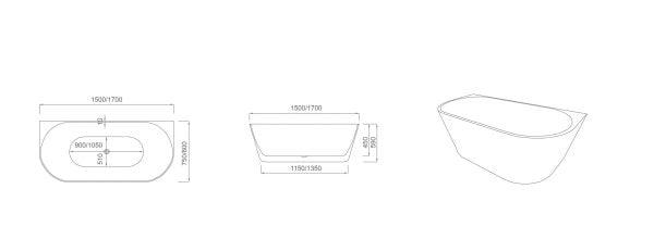 Musen 1500mm Back-to-Wall Gloss White Bathtub - Living and Bathroom