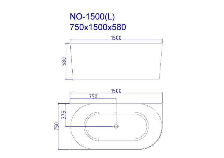 Nova 1500mm Left-Hand Corner Gloss White Bathtub - Living and Bathroom