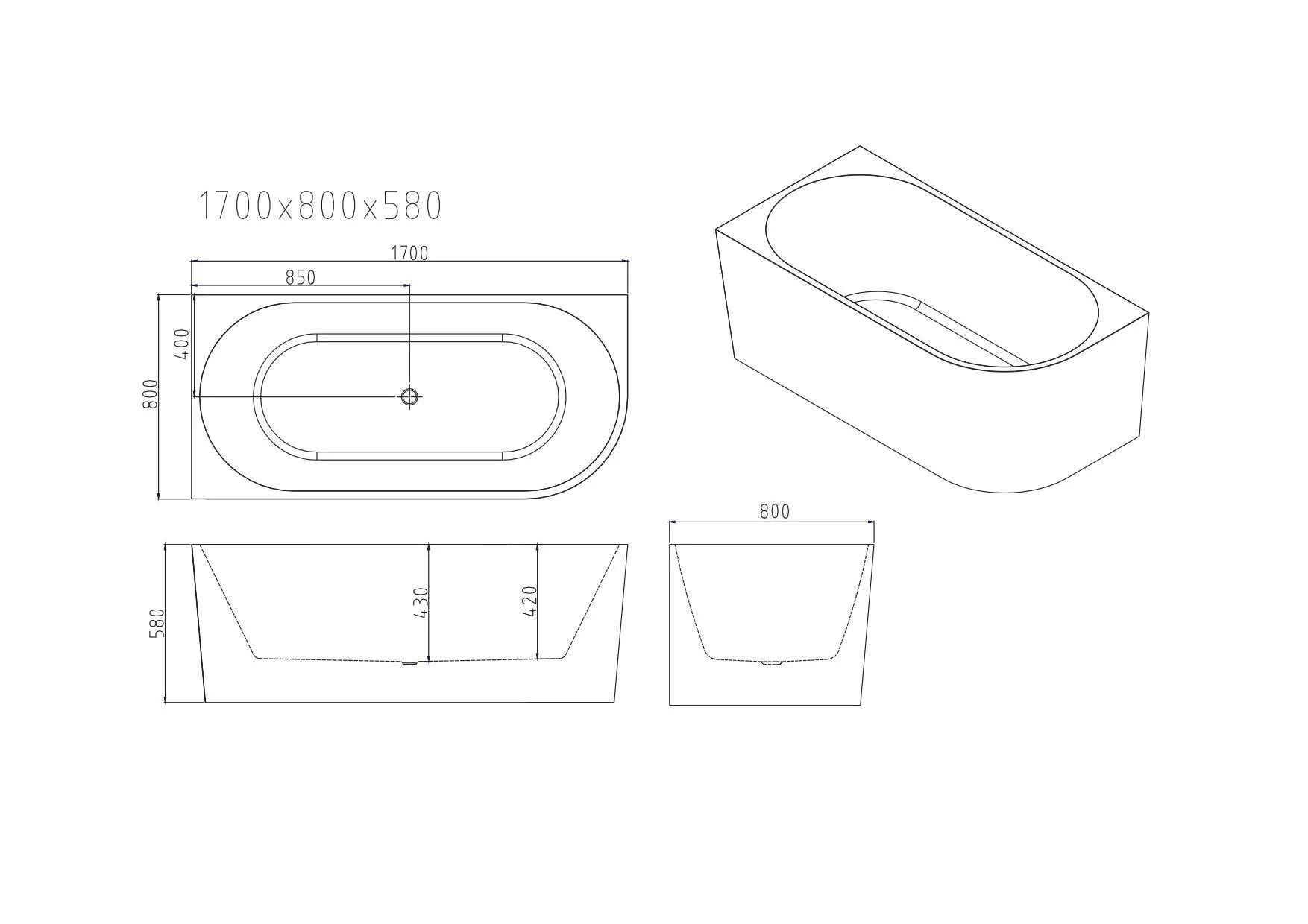 Nova 1700mm Right-Hand Corner Gloss White Bathtub