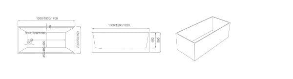 ORTA 1300mm Multi-Fix Freestanding Gloss White Bathtub - Living and Bathroom