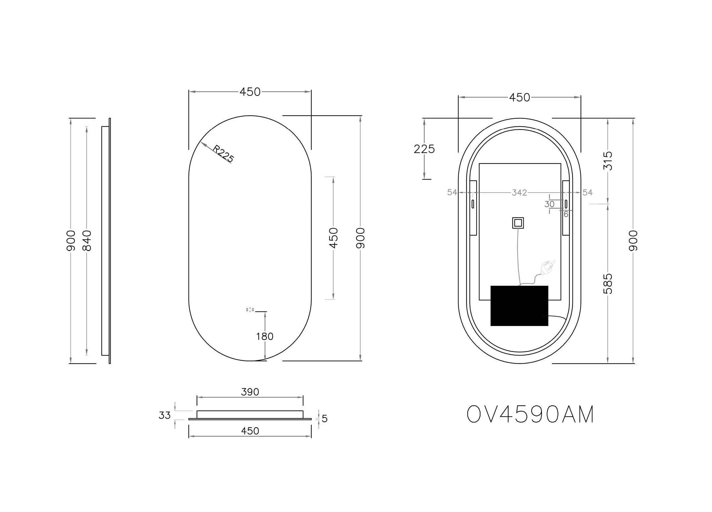 Olivia 450mm Oval Frameless Backlit LED Mirror