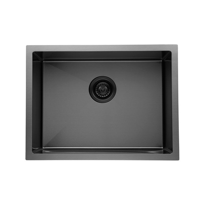 Round Corner Dark Grey Stainless Steel Handmade Single Bowl Kitchen Sink 580*440*230mm(with dark grey waste)