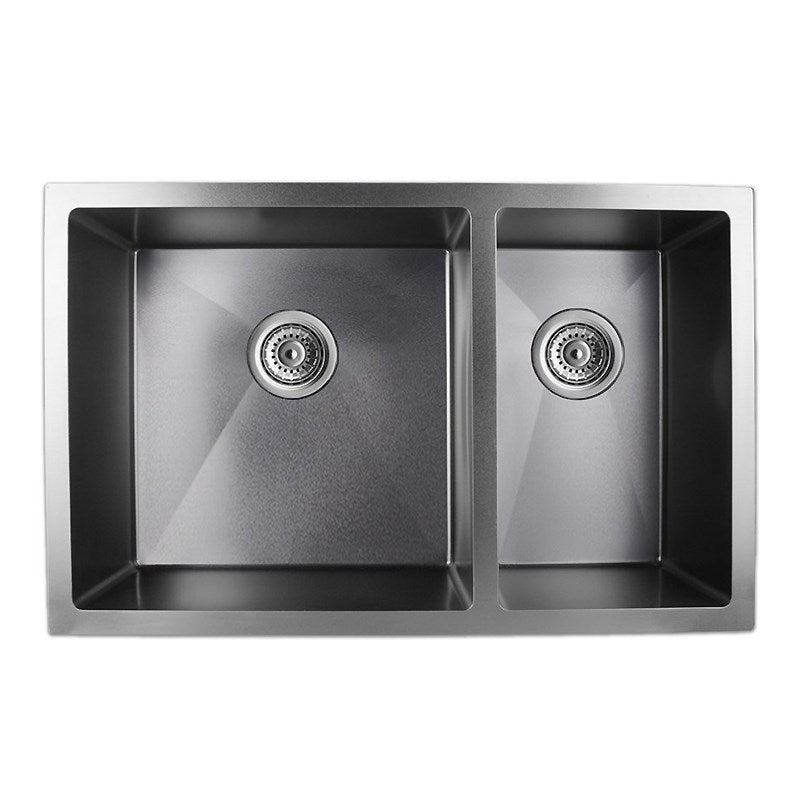 Round Corner Dark Grey Stainless Steel Handmade 1 and 1/2 Bowl Kitchen Sink 715*450*205mm