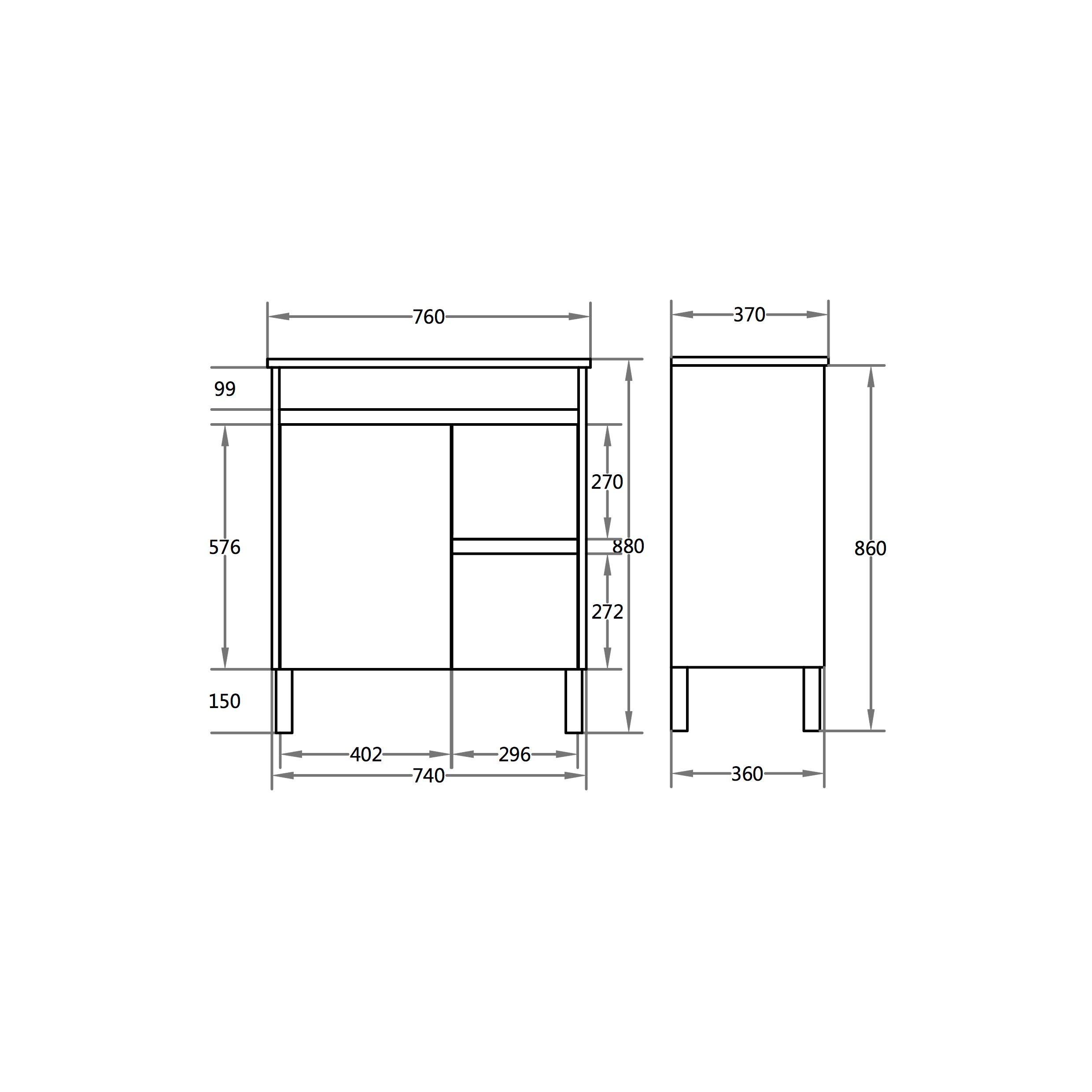 Polar Slimline PVC Waterpoof Free Standing Bathroom Vanity White