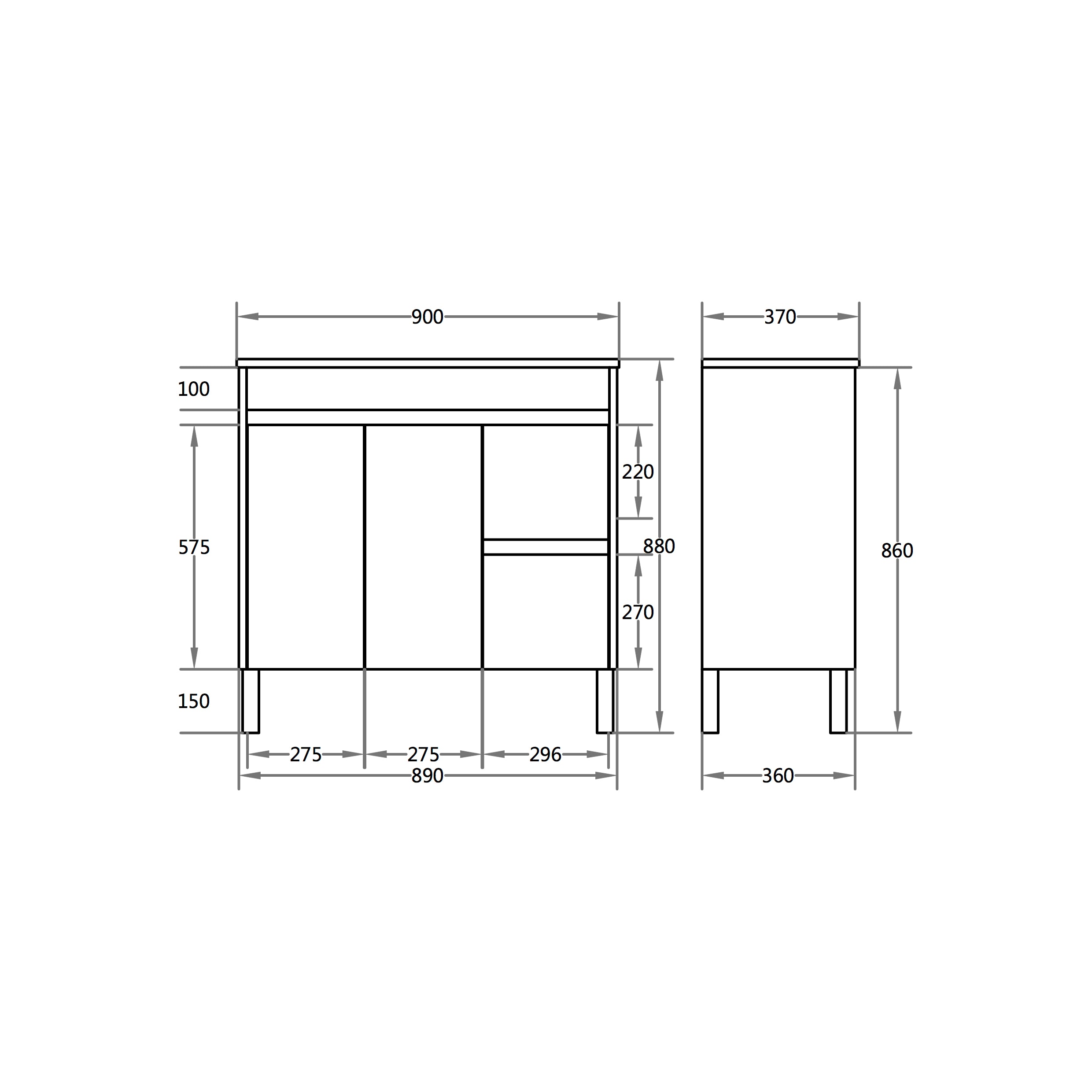 Polar Slimline PVC Waterpoof Free Standing Bathroom Vanity White