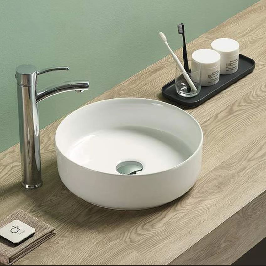 Ultra Slim Gloss White Fine Ceramic Above Counter Basin 346*346*114mm