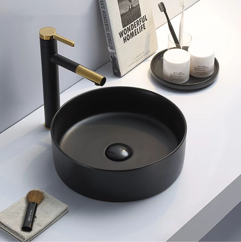 Matte Black Fine Ceramic Above Counter Basin 346*346*114mm