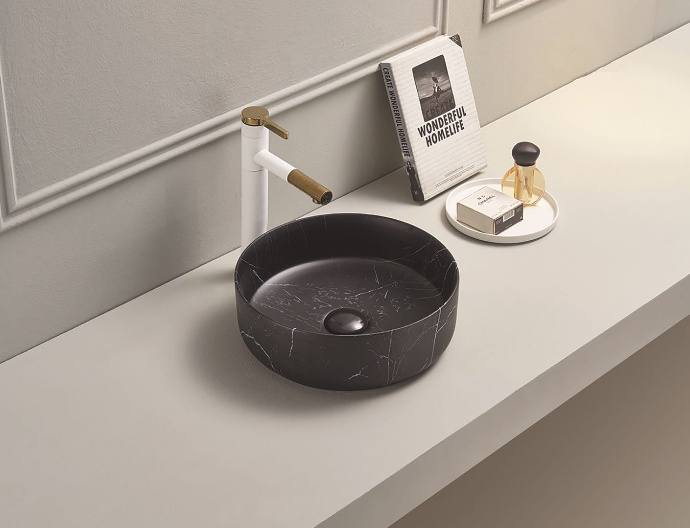 Black Marble Above Counter Basin – 346×346×114mm