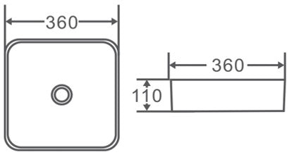 Matte Grey Fine Ceramic Above Counter Basin 360*360*115mm