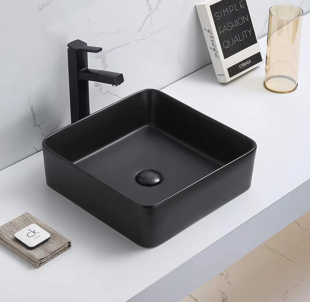 Matte Black Fine Ceramic Above Counter Basin 360*360*110mm