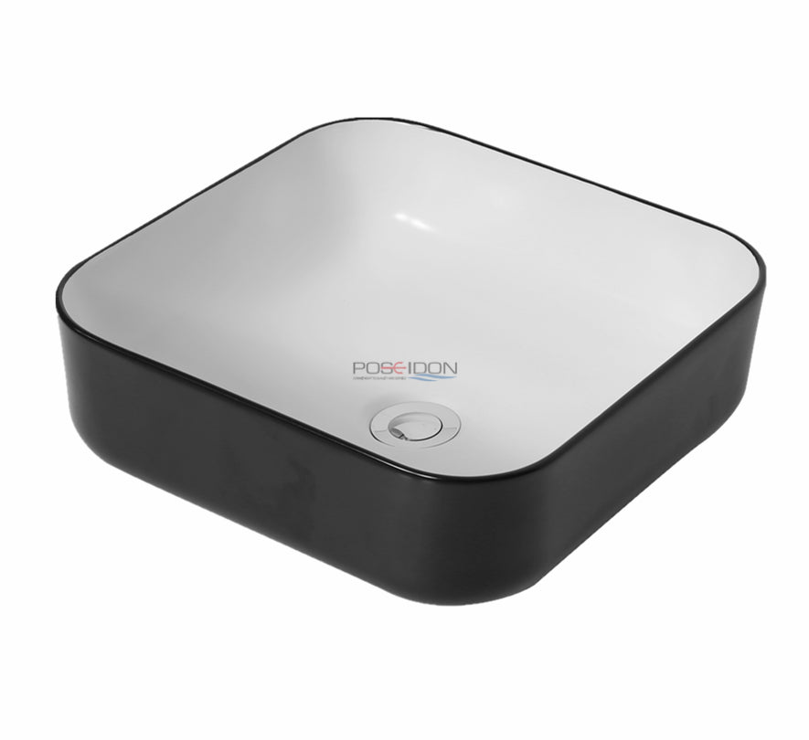 Matte white inside, matte black outside Above counter basin Size:390*390*137mm
