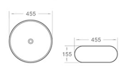 Glossy white inside, Grey silicone outside Above counter basin: Size:455*455*155mm