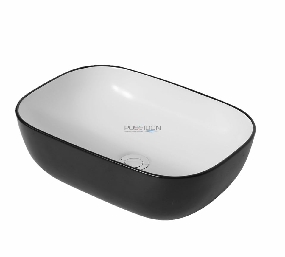 Gloss Black & White Above Counter Basin – 460×320×135mm