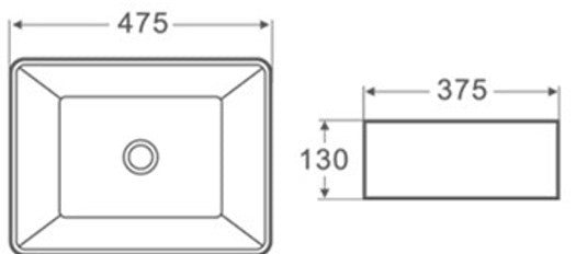 Gloss White Fine Ceramic Above Counter Basin 475 x 375 x 130 mm