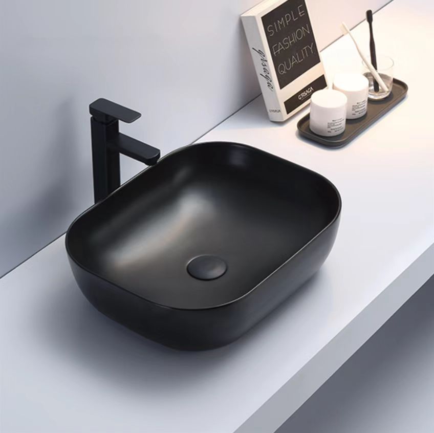 Ultra Slim Matt Black Fine Ceramic Above counter basin 505*405*140mm