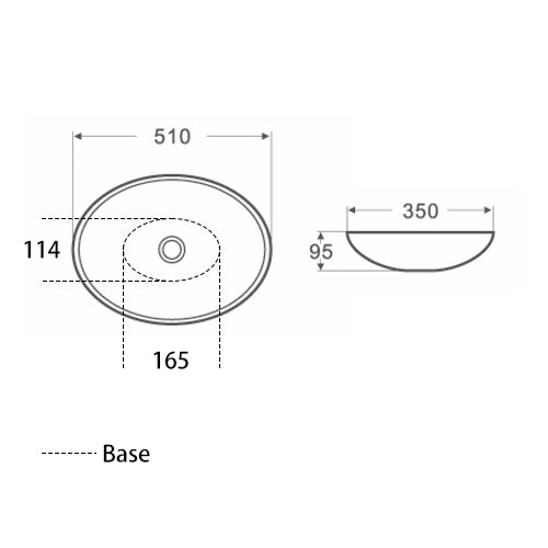 Gloss White Fine Ceramic Above Counter Basin 510 x 350 x 95 mm