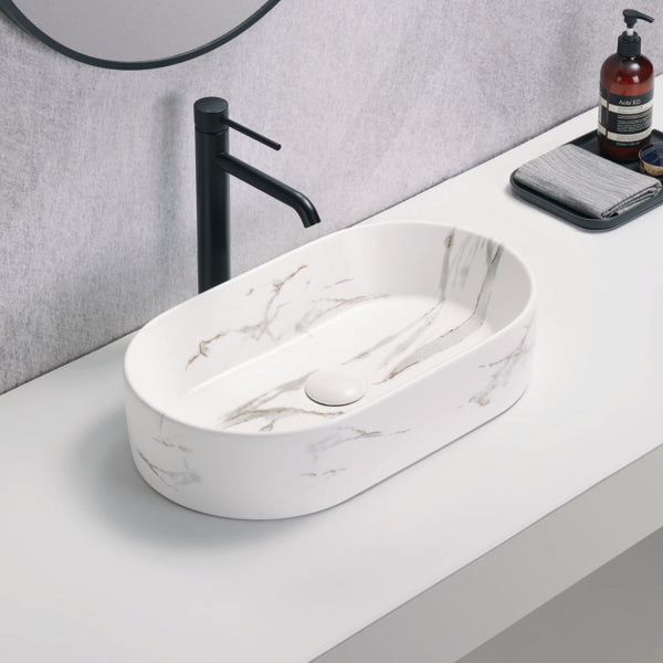 White Carrara Ceramic Basin above counter basin 525*300*115mm