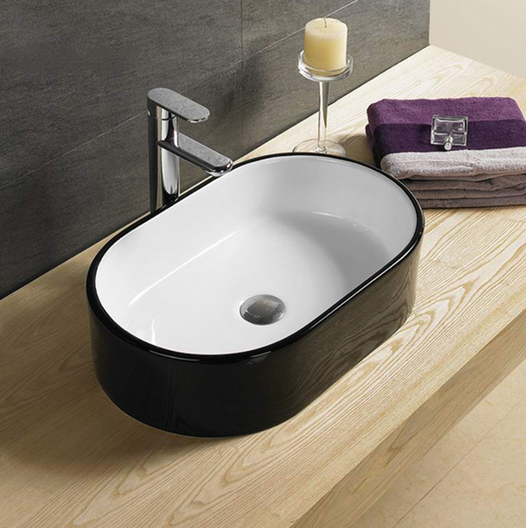 Gloss Black and White Above Counter Art Basin 550*350*140mm
