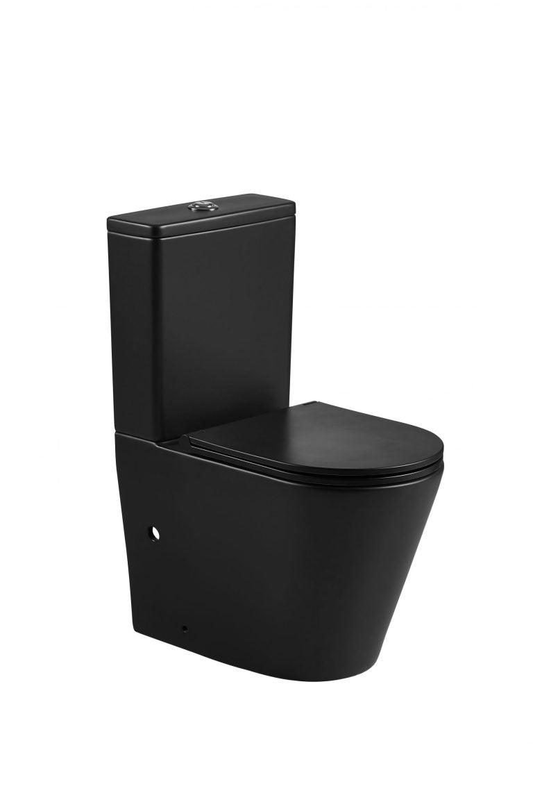 Berlin Back To Wall Quite Flush(Rimless+Tornado) Matt Black Toilet Suite - Living and Bathroom