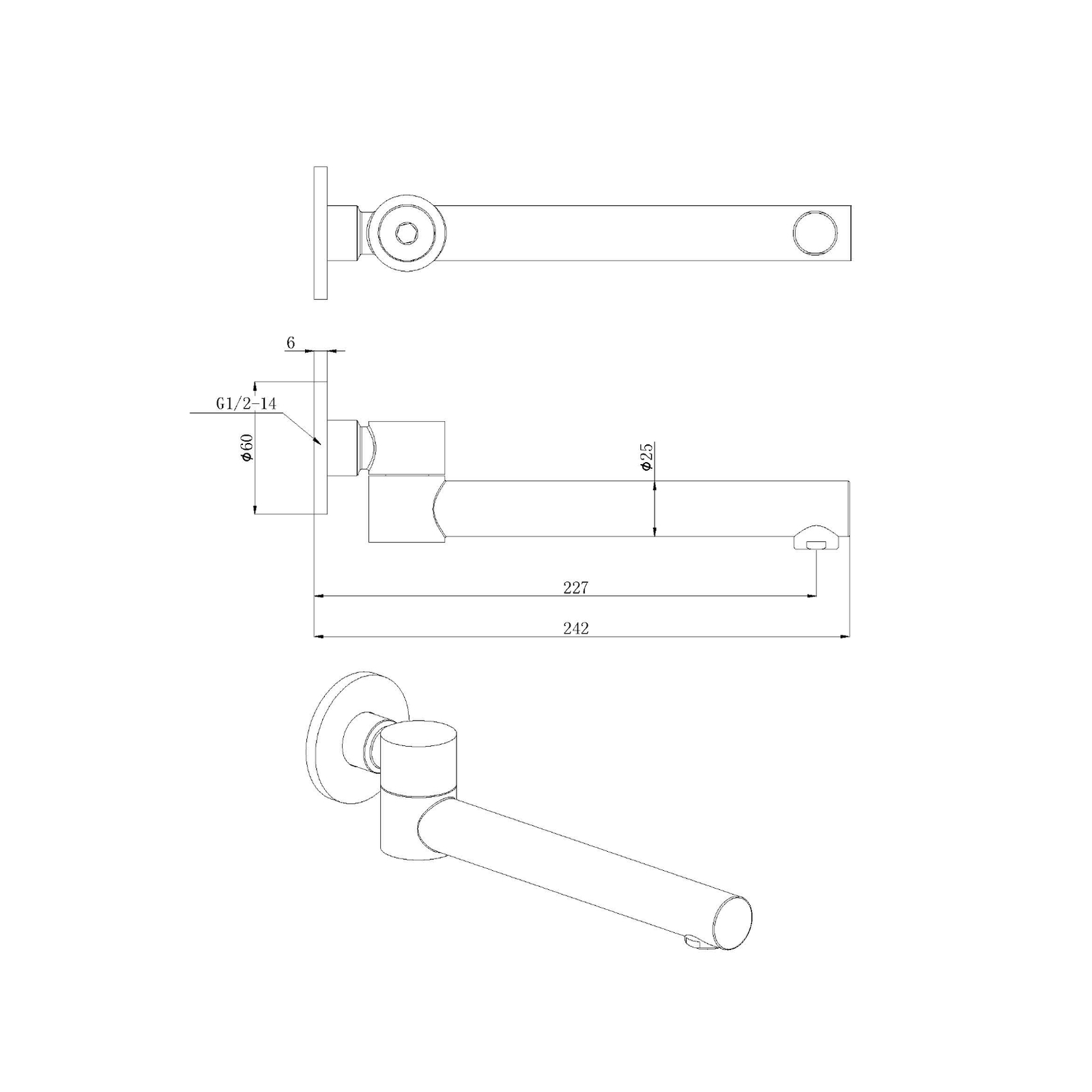 Otus Round Swivel Bath Spout Gun Metal