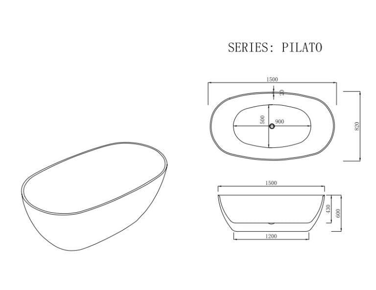 Pilato 1500mm Freestanding Matt White Bathtub - Living and Bathroom