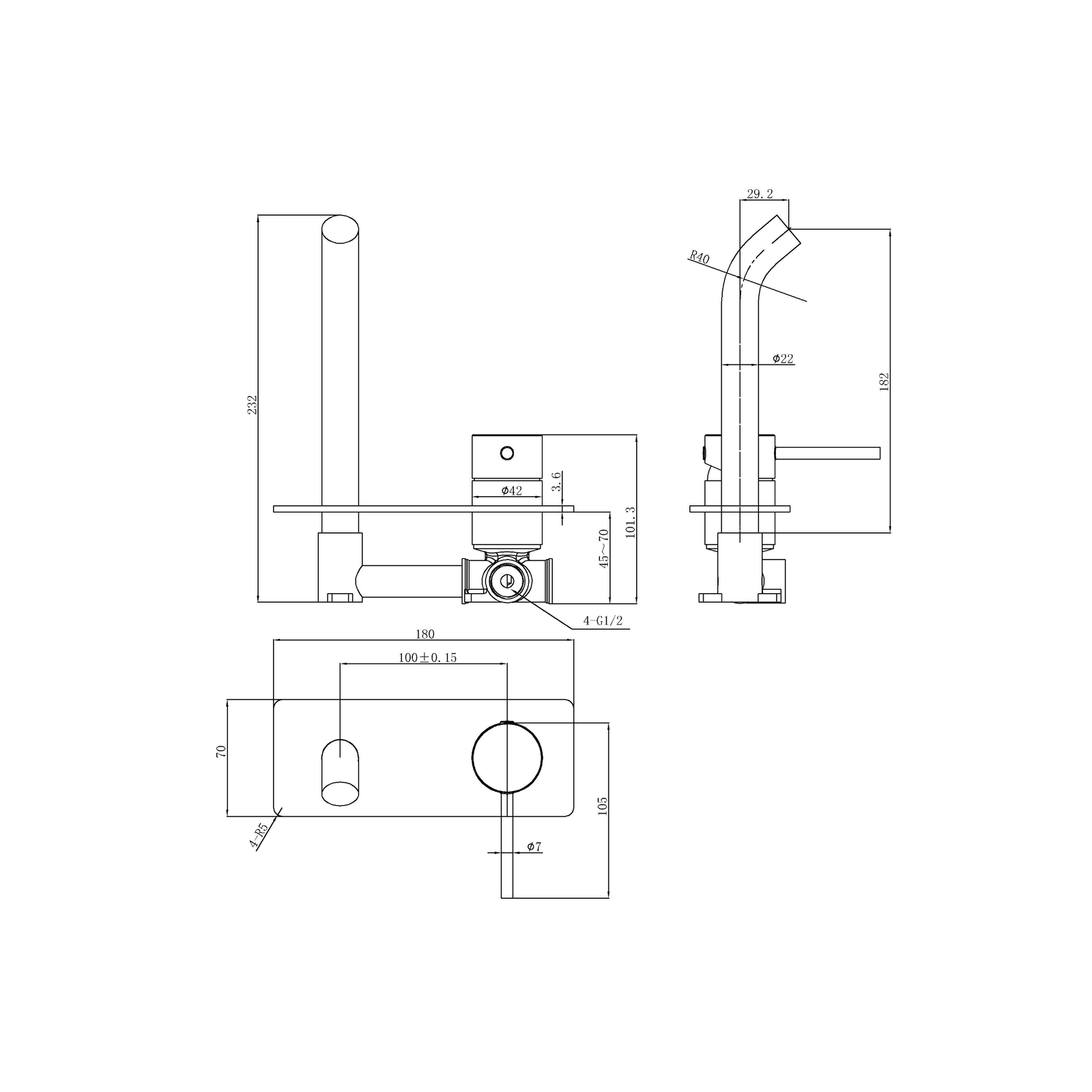 Otus Slimline SS Wall Basin Mixer Brushed Nickel