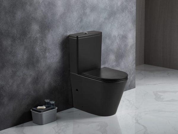 Berlin Back To Wall Quite Flush(Rimless+Tornado) Matt Black Toilet Suite - Living and Bathroom