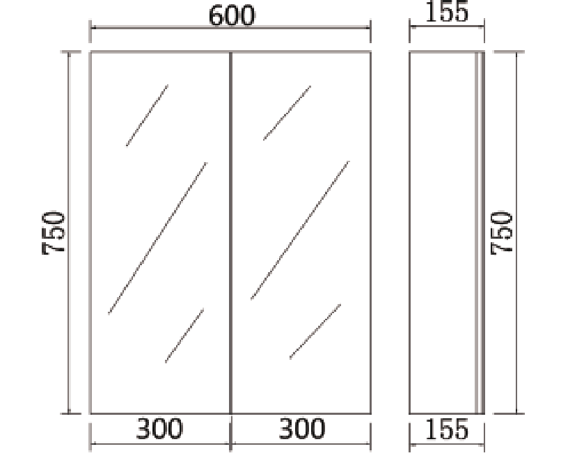 Polar shaving cabinet 600*155*750mm