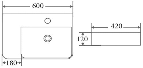 Gloss White Fine Ceramic Wall Hung/ Above counter Basin 600 x 420 x 120 mm