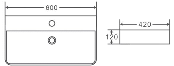 Gloss White Ceramic Wall-hung / Above-counter basin 600 x 420 x 120 mm