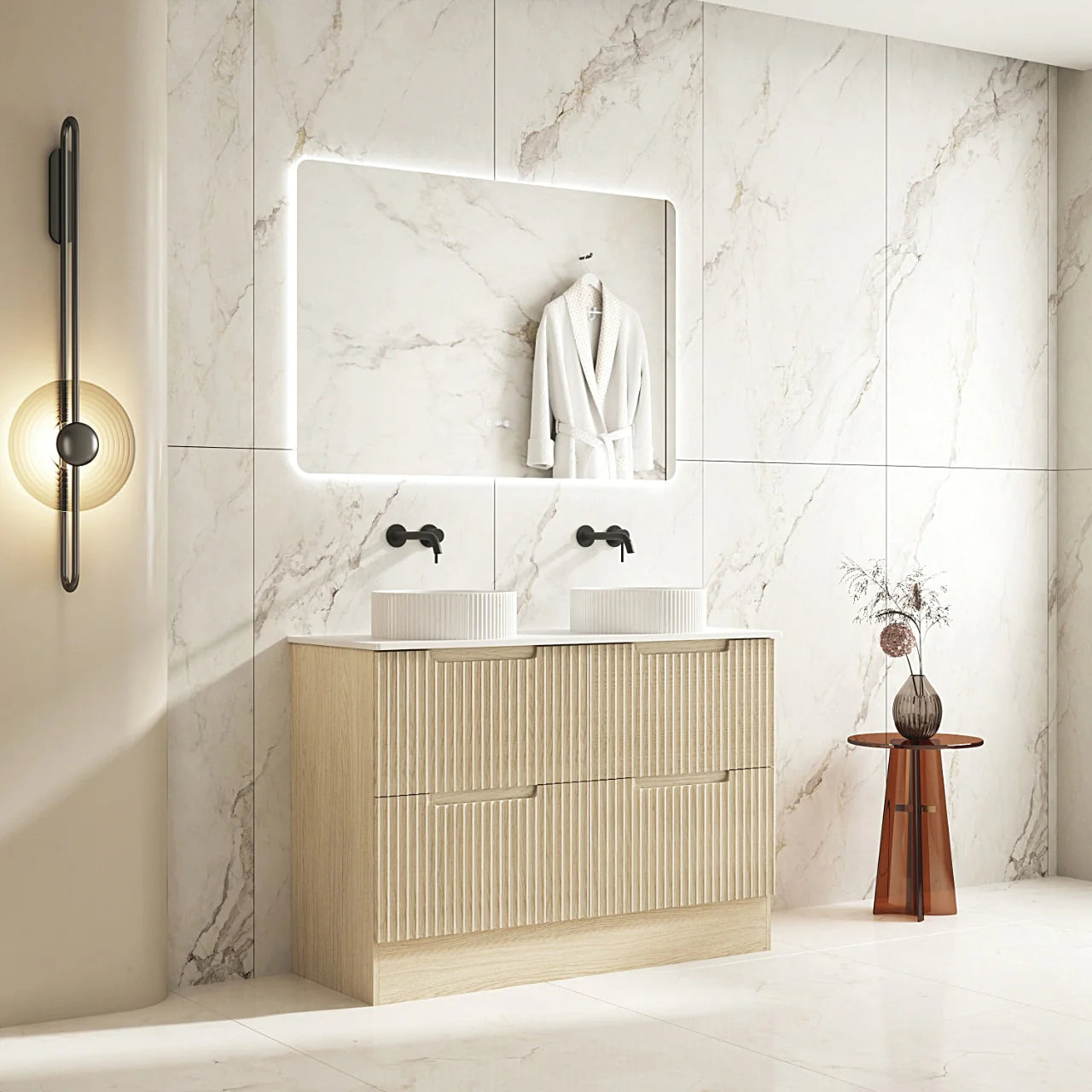 Rhea Fluted Freestanding Vanity Natural Oak