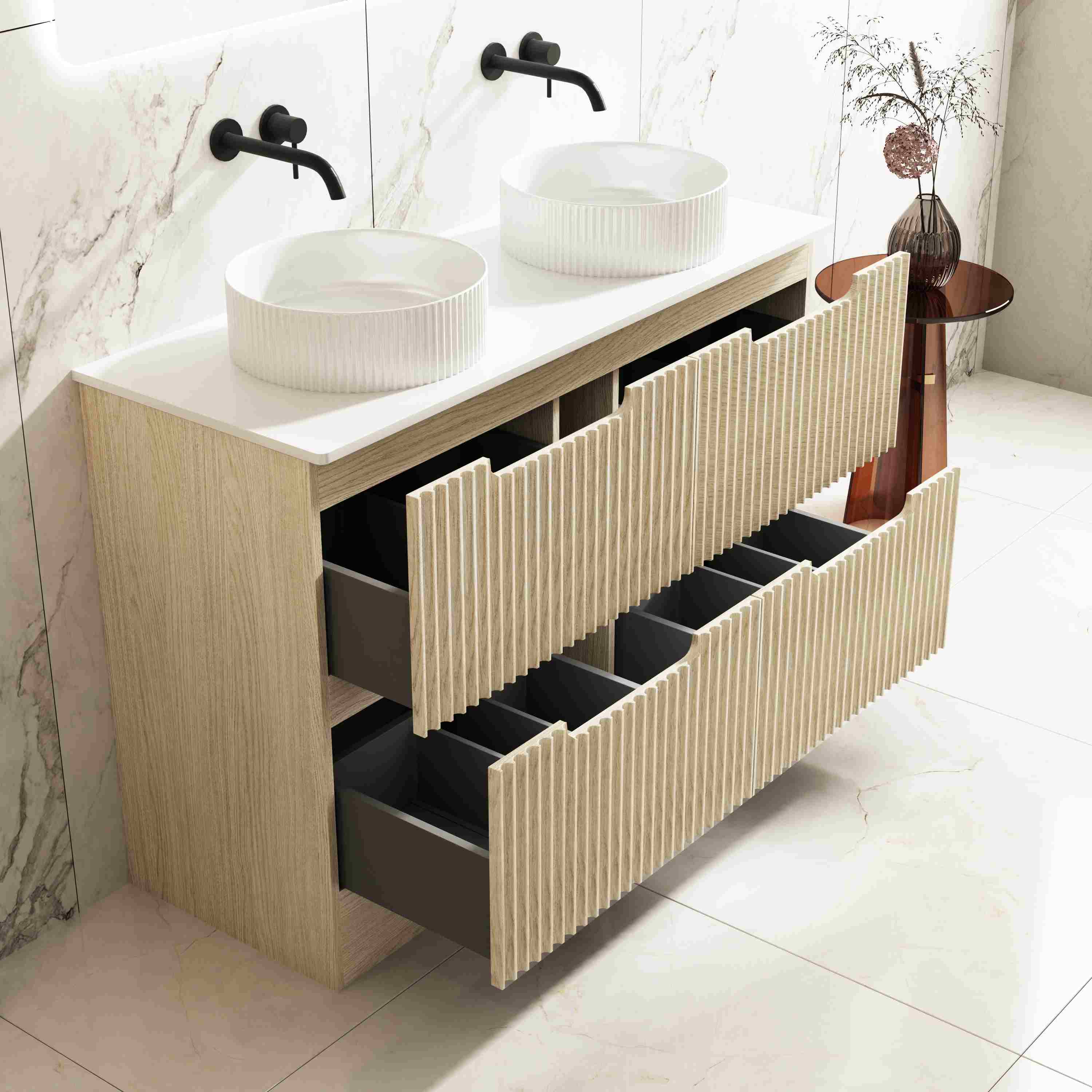 Rhea Fluted Freestanding Vanity Natural Oak