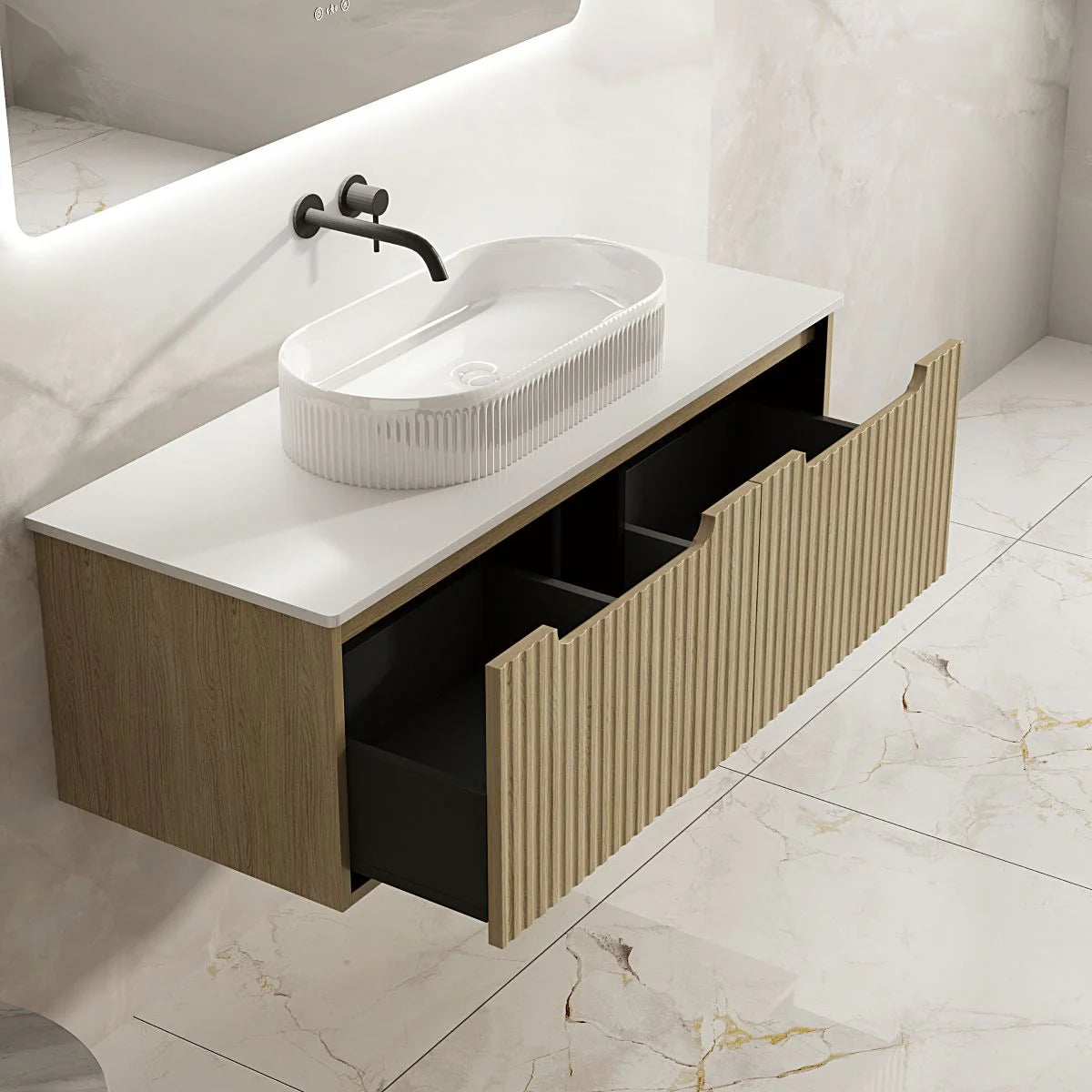 Rhea Fluted Wallhung Vanity Natural Oak