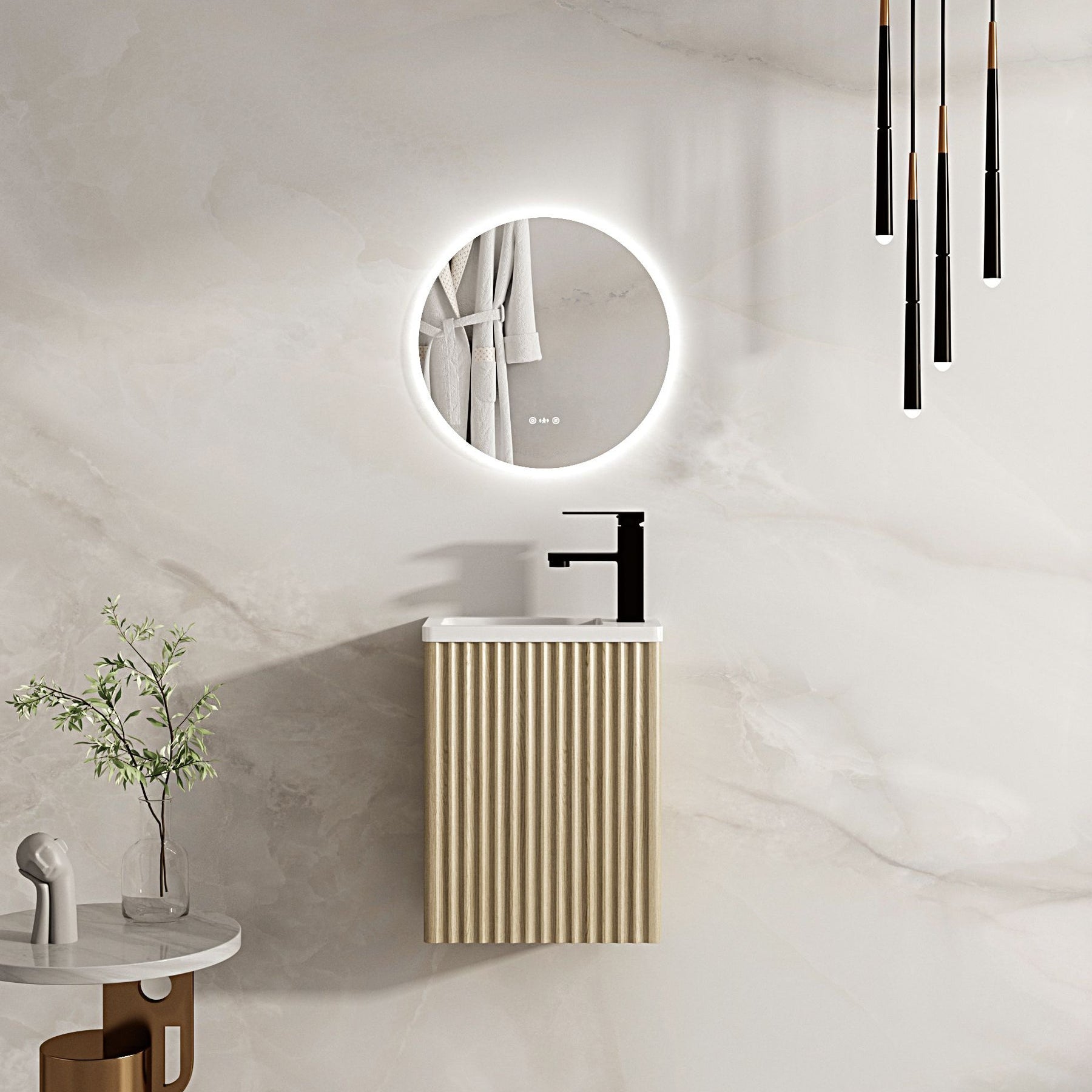 Fluted Rhea 400mm Wall-Hung Cabinet - Natural Oak