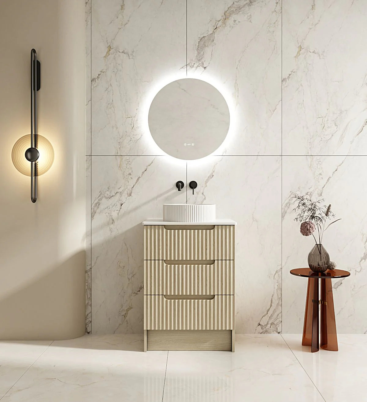 Rhea Fluted Freestanding Vanity Natural Oak