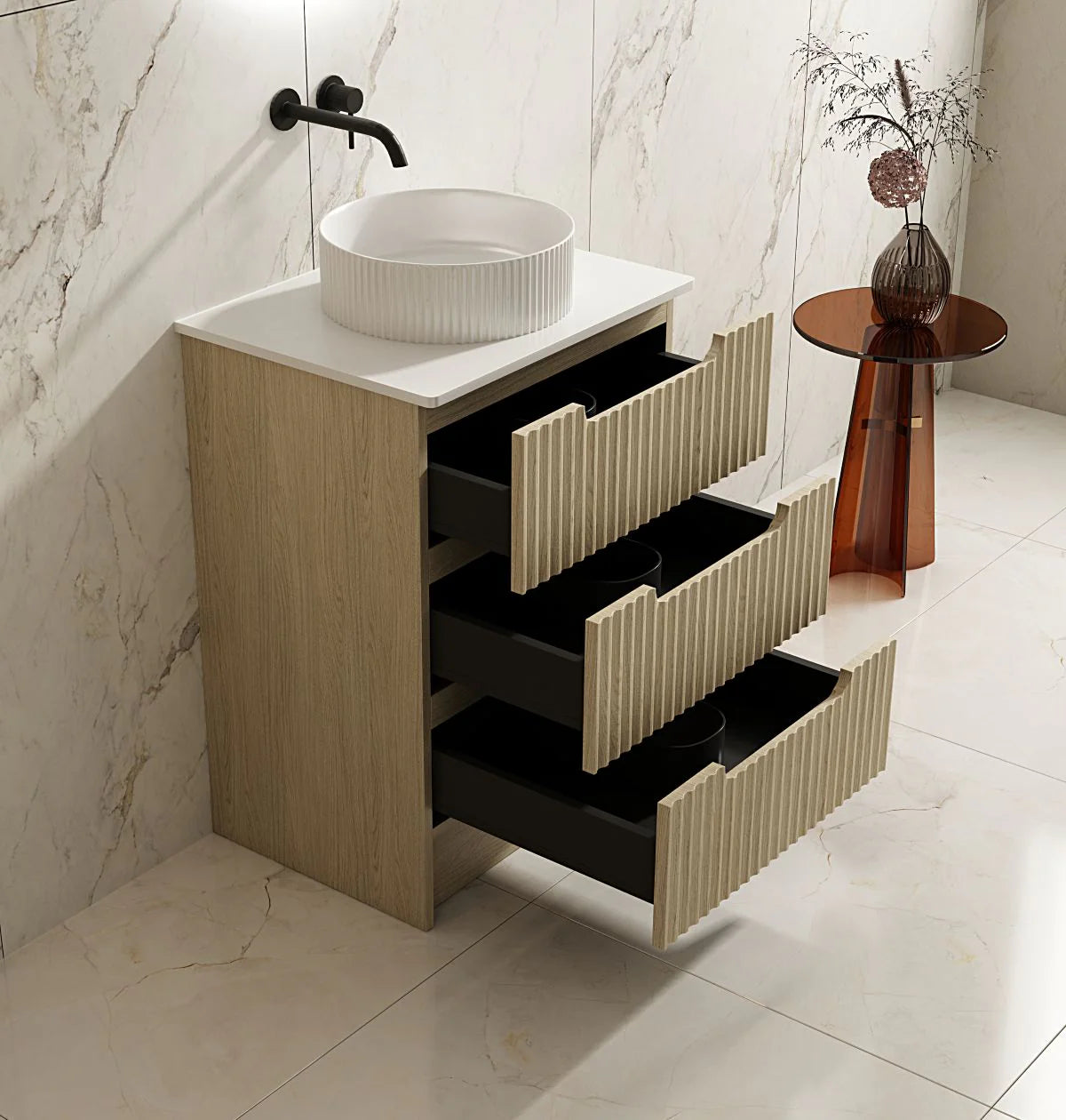 Rhea Fluted Freestanding Vanity Natural Oak