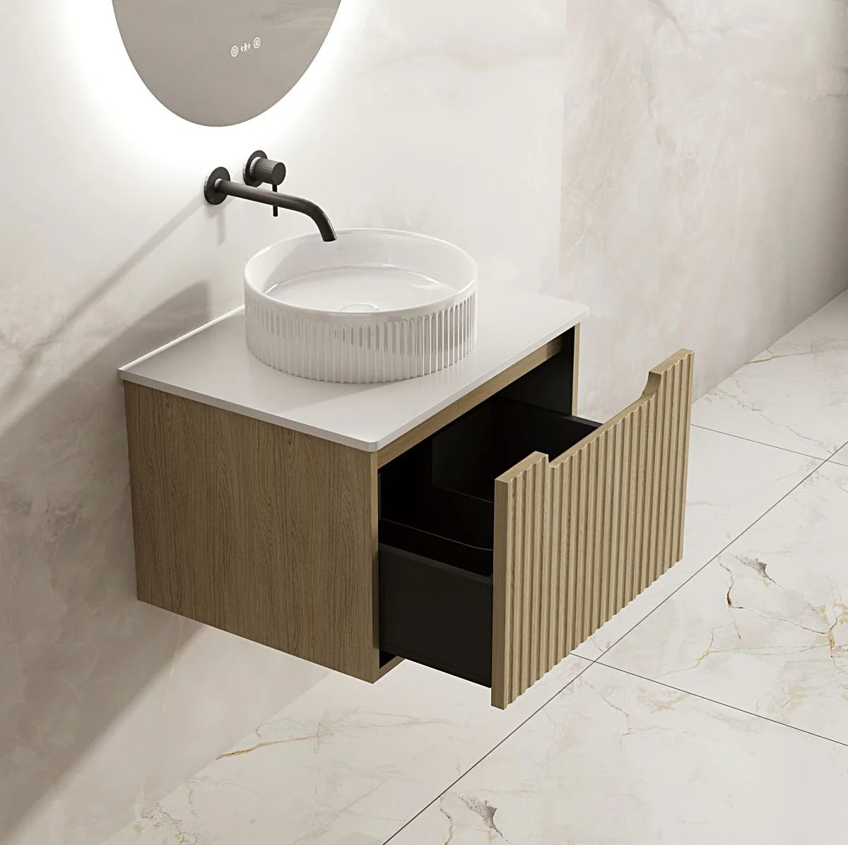 Rhea Fluted Wallhung Vanity Natural Oak