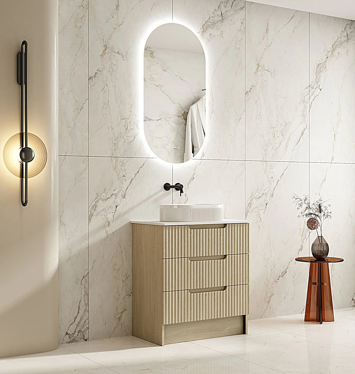 Rhea Fluted Freestanding Vanity Natural Oak