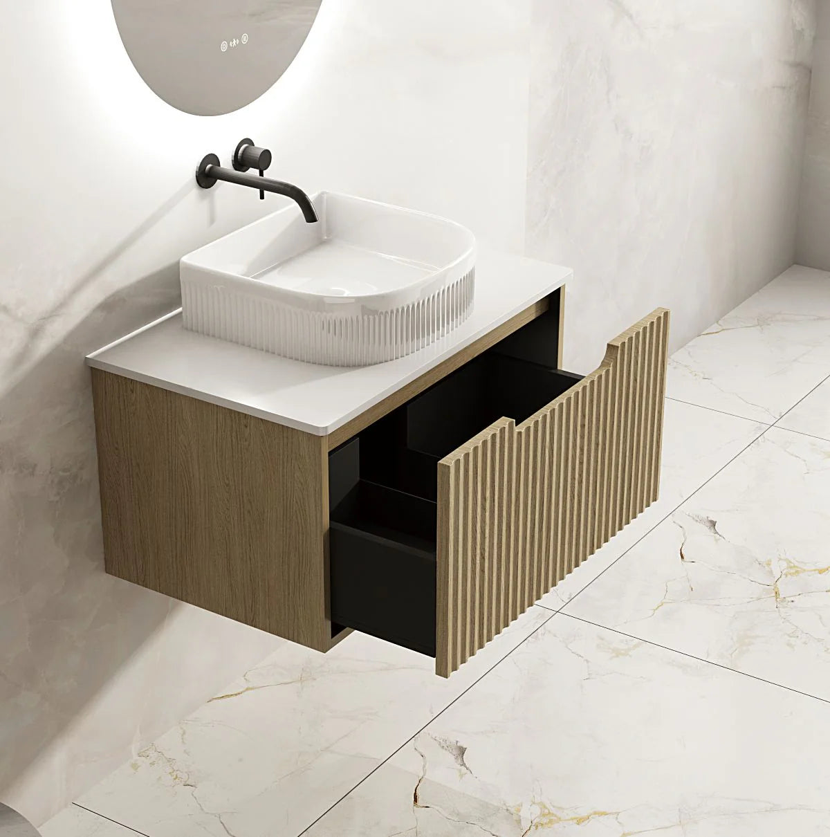Rhea Fluted Wallhung Vanity Natural Oak