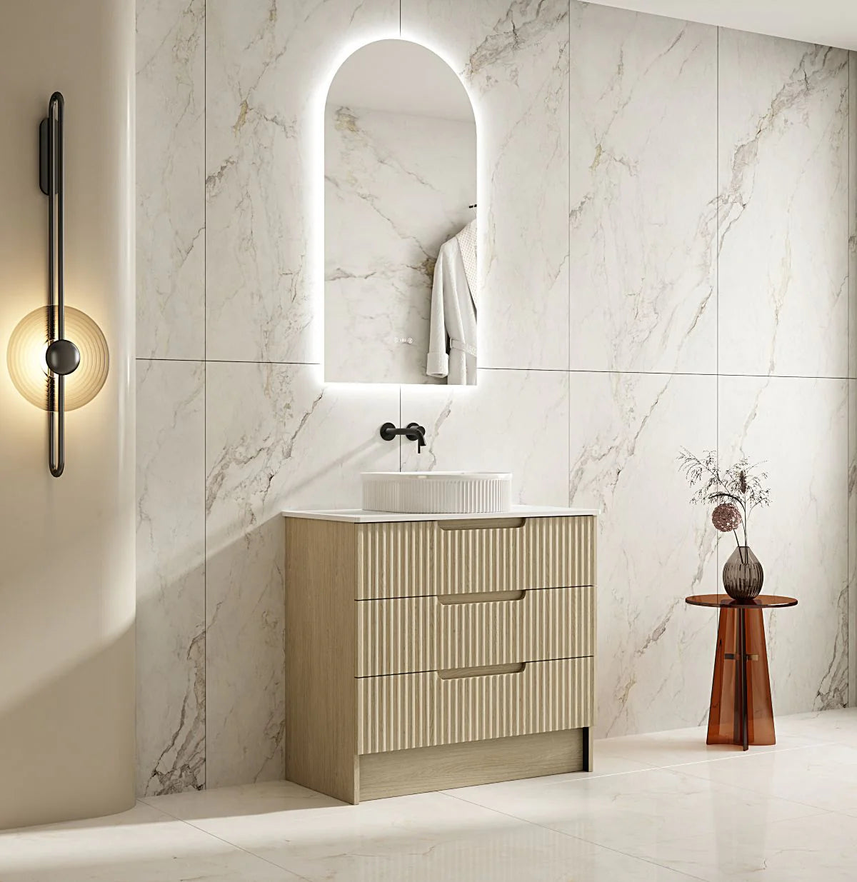 Rhea Fluted Freestanding Vanity Natural Oak