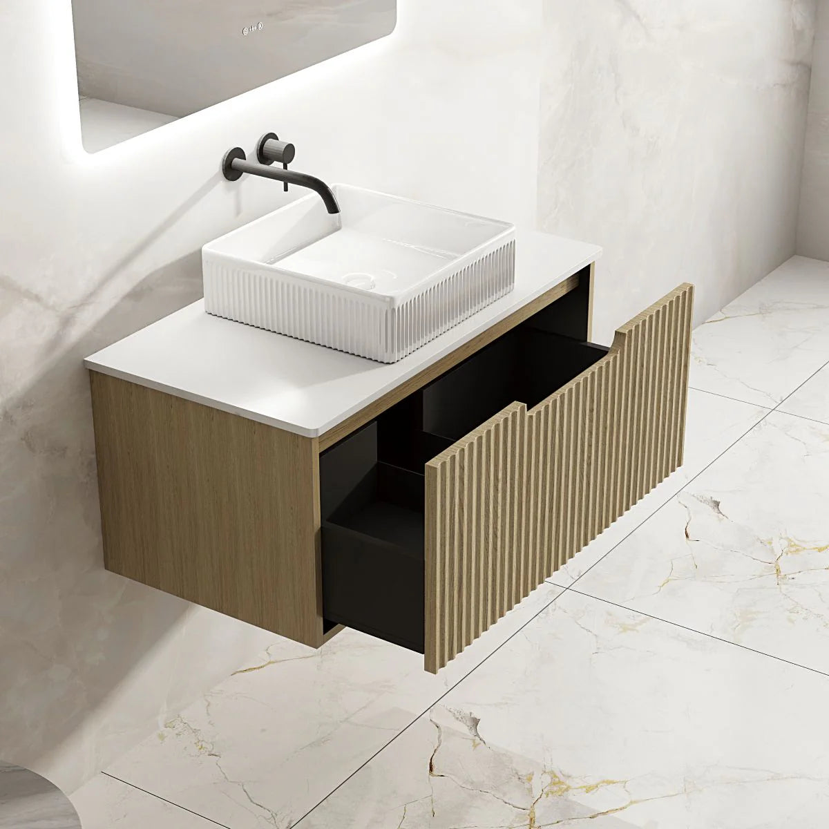 Rhea Fluted Wallhung Vanity Natural Oak